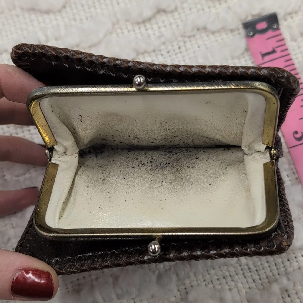 Vintage Leather Tooled Coin Purse 60s Retro Artisan Craft Handmade Wallet